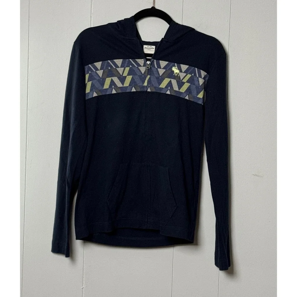 Abercrombie Kids Navy Blue Full Zip Cotton Blend Hoodie Geometric Pattern XL 16